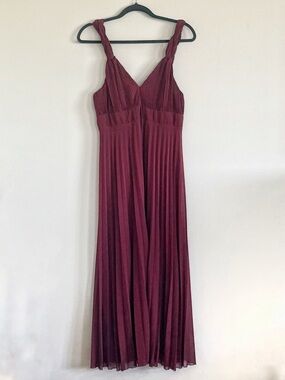 Zara Burgundy Pleated Midi Dress with Braided Straps